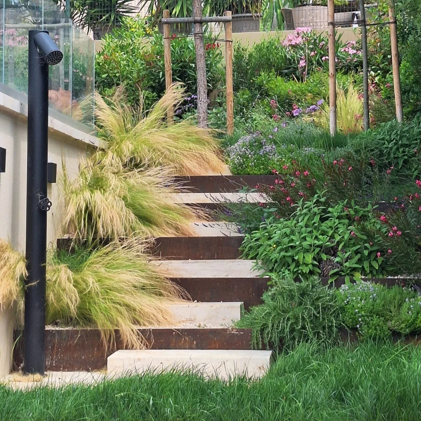 Un escalier au milieu des plantations