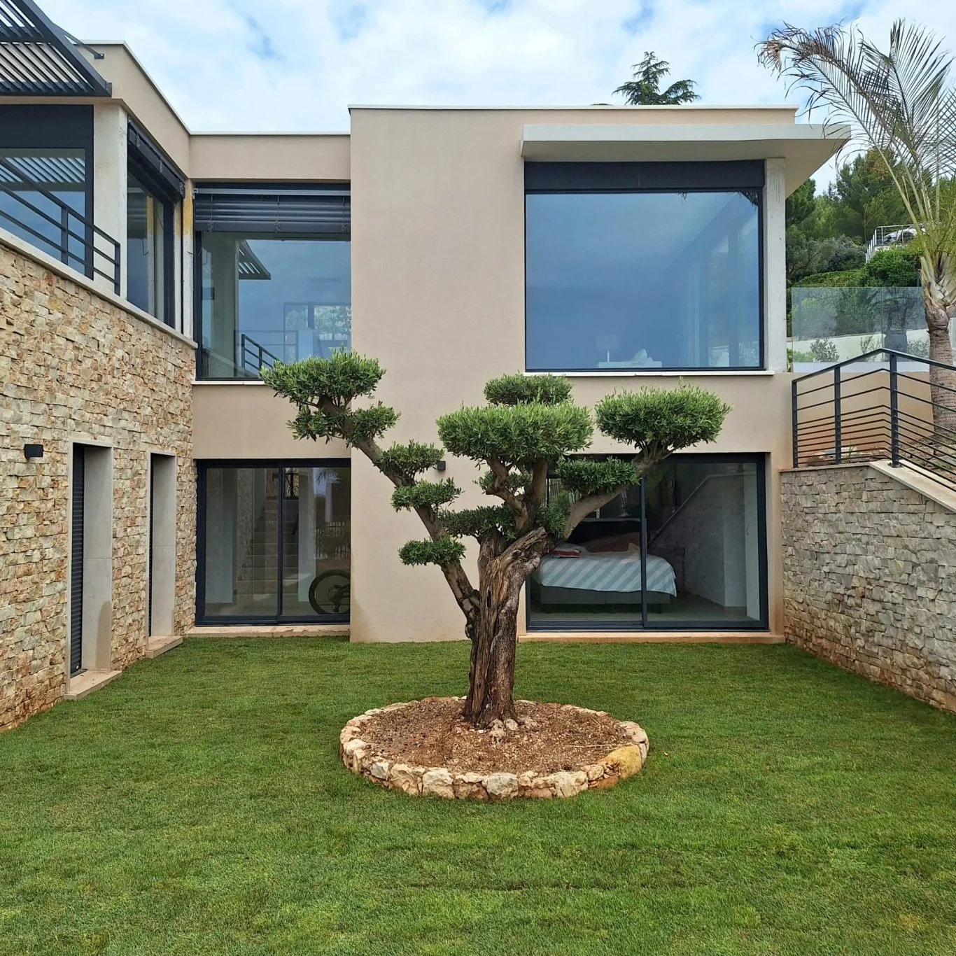 Un arbre en nuages dans un jardin aménagé